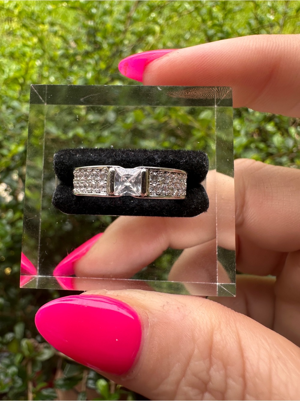 Sterling Silver Cubic Zirconia Princess Cut Band - White stainless steel